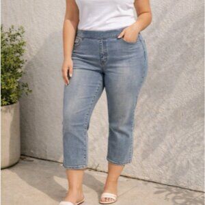 Terra & Sky Womens Plus Capri Jeans 1X 16W-18W Mid Rise Pull On Stretch Denim